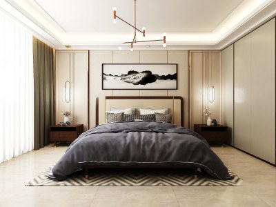 新中式家居卧室3D模型下载